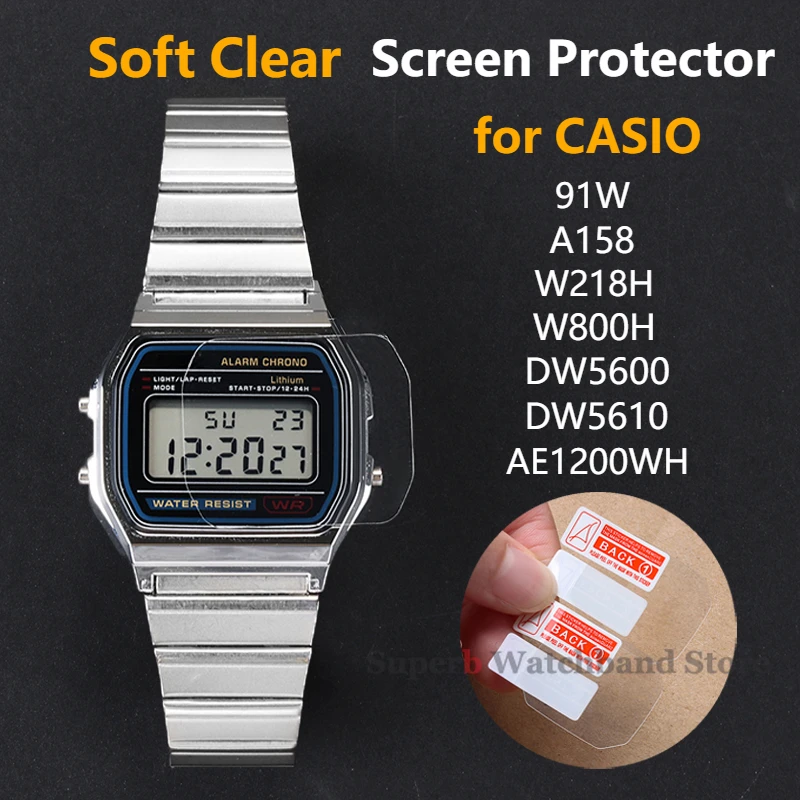 2 Stück Displayschutzfolie aus TPU, weich, transparent, kein Glas, wasserdicht, Füllschutz für Casio A158W F-91W DW5600 5610 AE1200WH – Detail 1