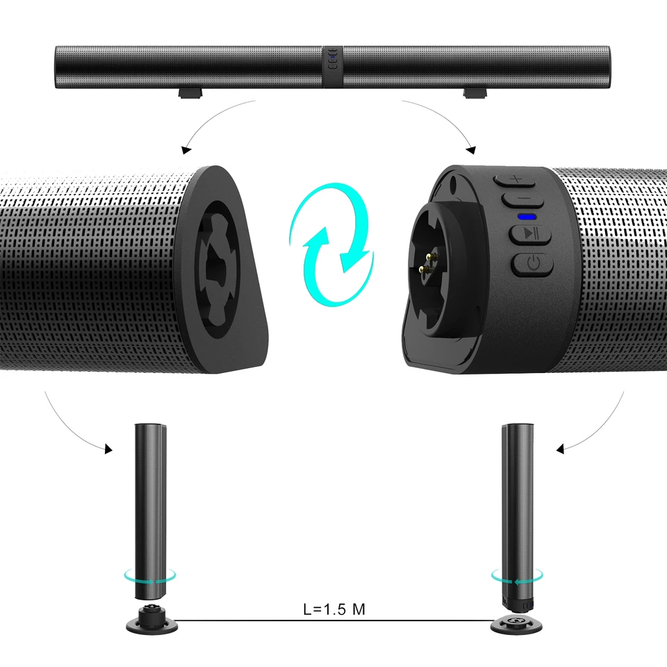 Detachable Bluetooth TV Soundbar with FM Radio