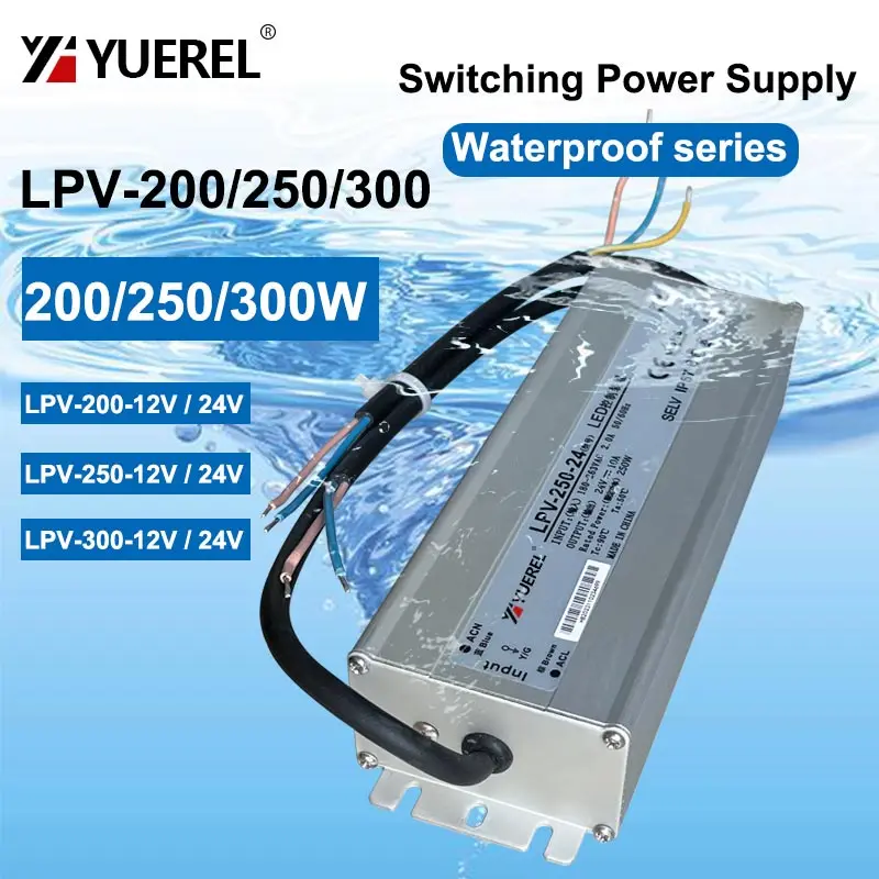IP67 LPV 200W 250W 300W Outdoor Waterproof Switch Power Supply 180-2630VAC to 12V 24V DC LED Outdoor Transformer