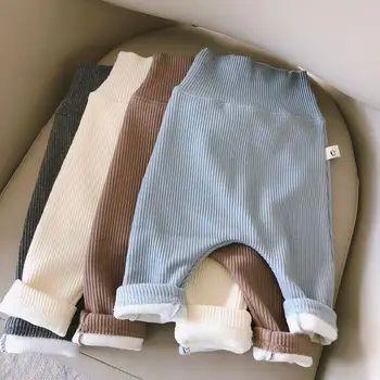 Baby Pant Autumn Winter Added Fleece Warmth Thickening Babies Aged 0-4 Years Old High Waisted Bottom Casual Pants Winter Wear 1