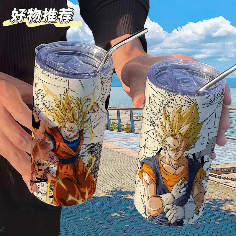 

Новая кофейная чашка с героями мультфильмов Драконий жемчуг Гоку из аниме с соломинкой, удобная чашка для воды, высококачественный термос из нержавеющей стали 304