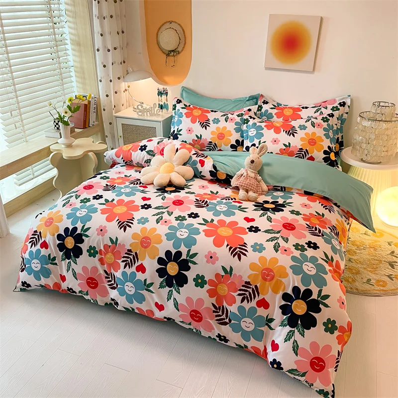

New Cute Princess Style Bedding Set For Girls Twin Full Queen King Size Polyester Bed Skirt AB Side Quilt Cover Sheet Pillowcase