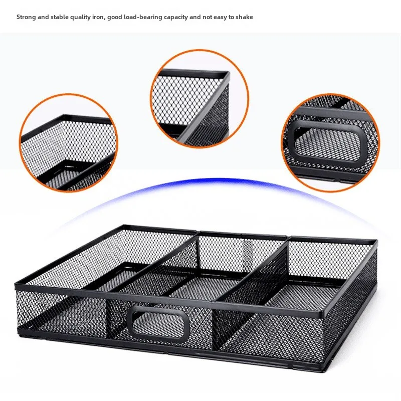 Office Desktop Storage Bins Metal Mesh 5 Compartments Drawer Bedroom Desk Stationery Supplies Organizer Boxs Fork Spoon Tray