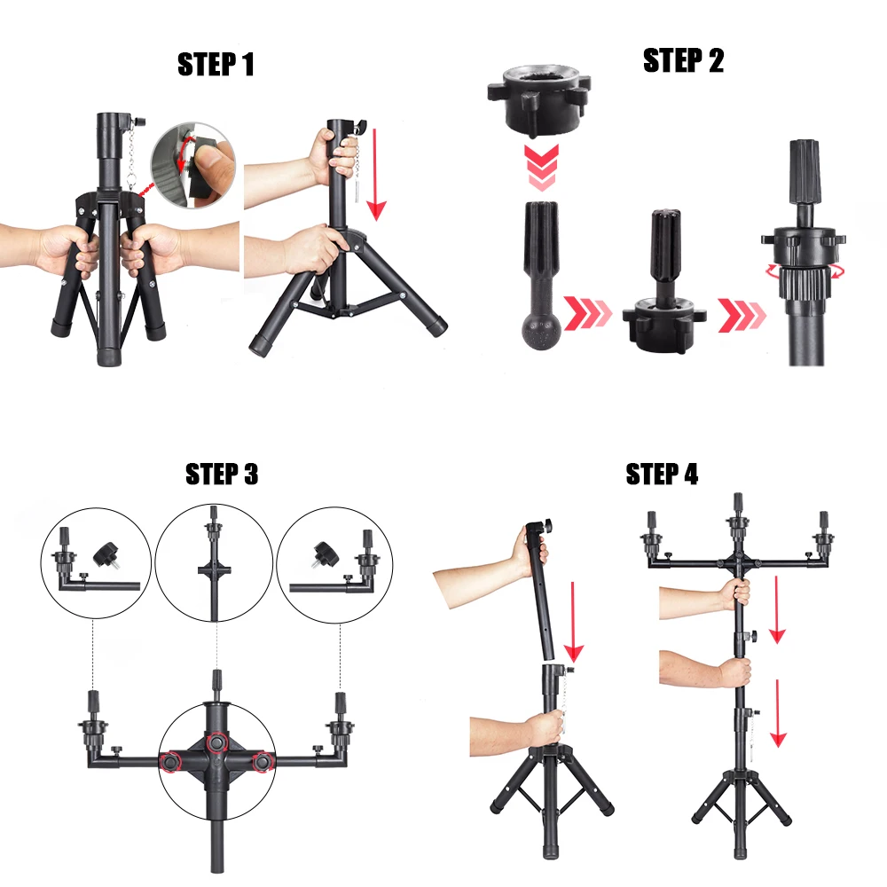 Quality Tripod Wig Stand For Mannequin Training Head Holder 3-Head Multifunction Tripod Wig Stand Adjustable Wig Tripod Stand