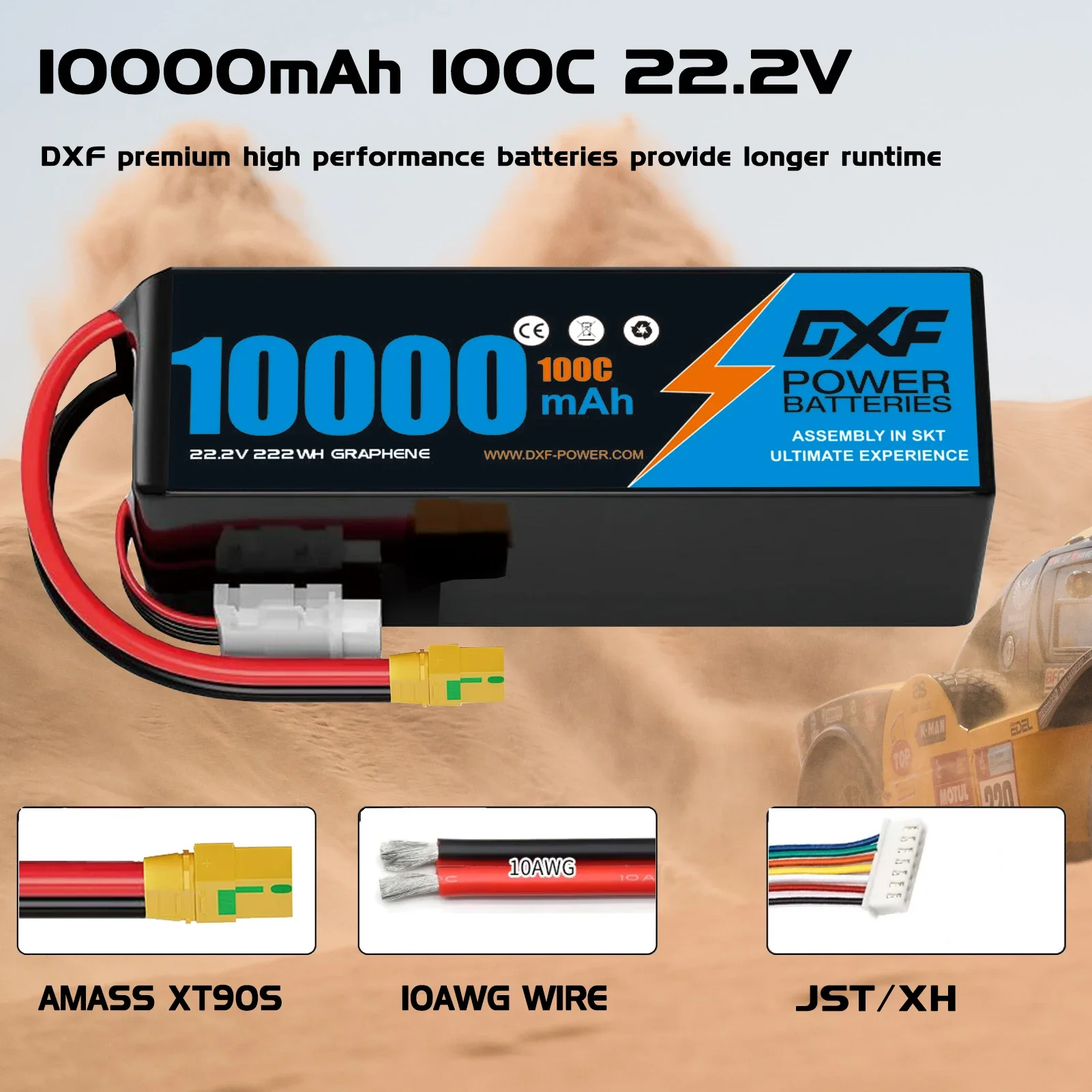 DXF LiPo Battery 6S 22.2V 100C 10000mAh / 4S 14.8V High-Capacity Rechargeable Battery with XT90 Plug for RC Helicopter, Drone & FPV Models 2
