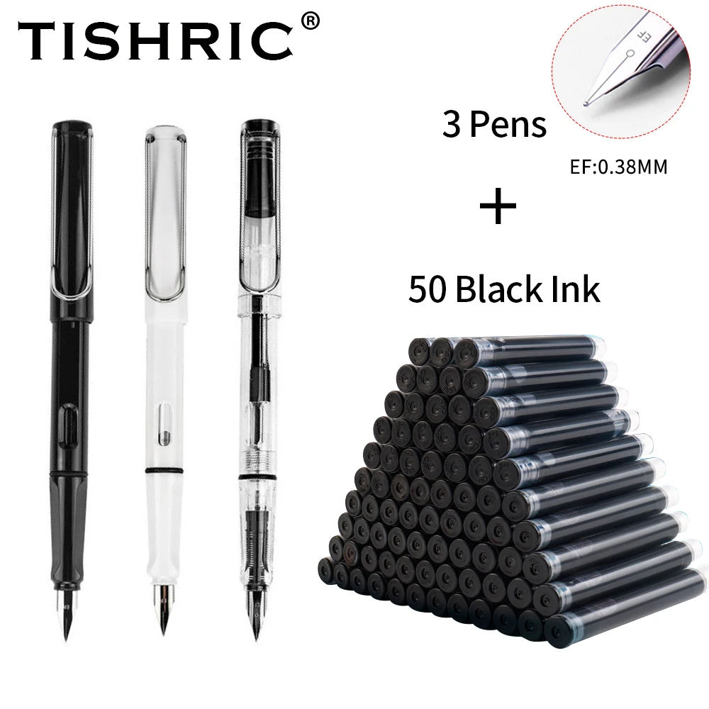 TISHRIC 3 pen+50 ink Fountain pen 0.38mm Standard Classic Office Pen