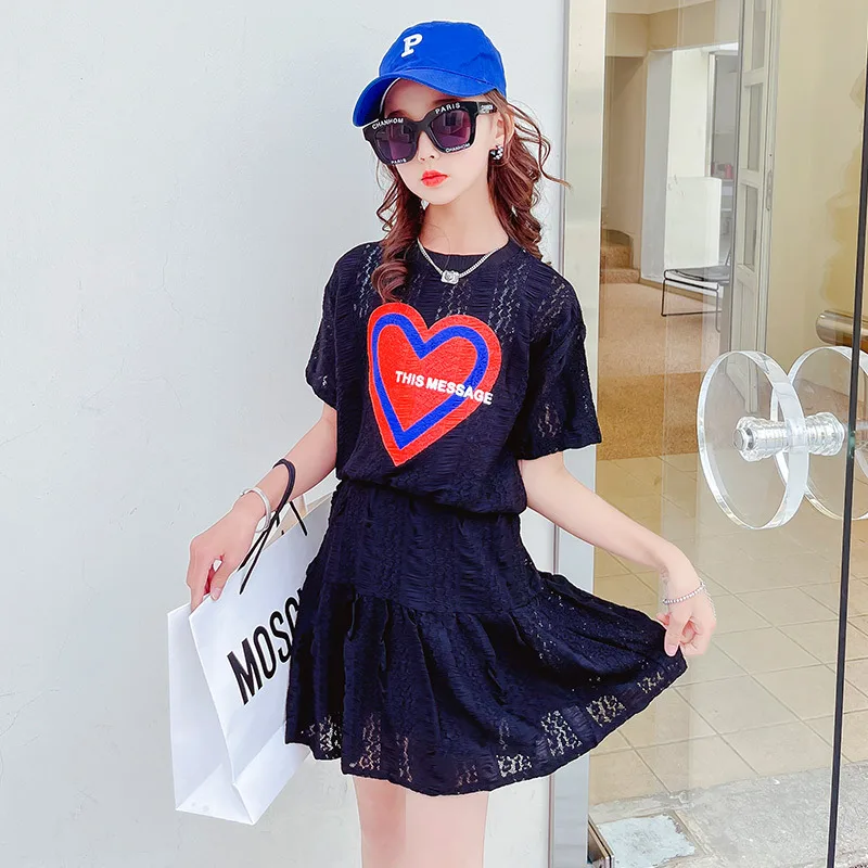 

Kids Girls Summer Short Sleeve Lace Clothing Set Little Girl Cute Princess Skirt Two-piece Boutique Casual Children's Skirt Set