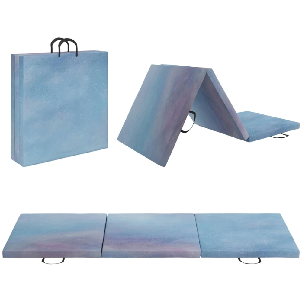 6FT Foldable Tri-Fold 2" Thick Gymnastics Crash Mat with Carry Strap Handles for Home Training, Sky Blue — Color: DefaultVariant