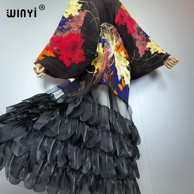 WINYI Pleated Elastic Loose Dress Beach Cover Up Abaya Dubai Luxury Party Dress Fashion Evening Dress Abaya Muslim Woman Kaftan 4