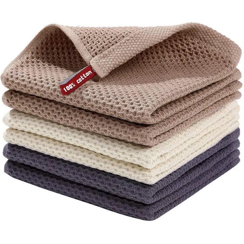 Coffee [SET OF 6] Kitchen Towels DISH TOWELS Dish Cloth ABSORBENT, Brown  Beige