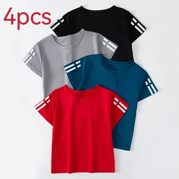 1/4 Pack Children's Summer Quick-drying Sports Short Sleeve Solid Color Joker Casual Plus Size Shirt Boys And Girls Running T-sh 1