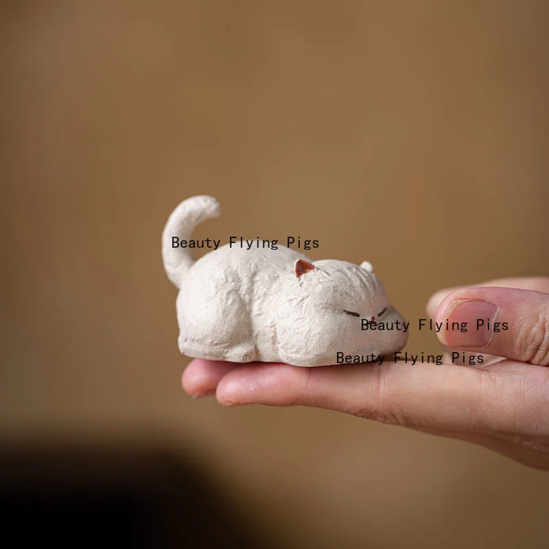 Yixing Semi Handmade Purple Clay Cute Cat Tea Pet Boutique Can Be Raised Creative Tea Play Small Ornaments Tea Set Accessories