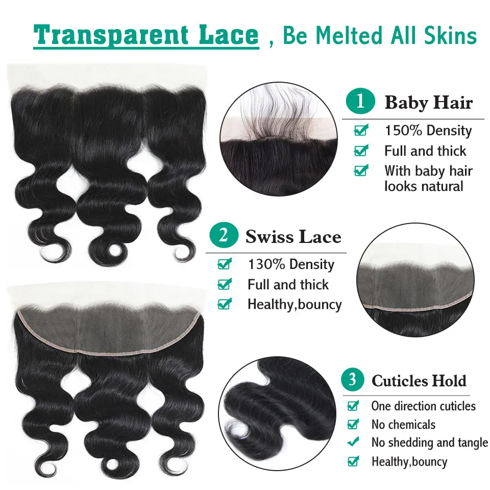 13x4 Body Wave Lace Frontal Pre Plucked 100% Brazilian Human Hair 22 HD Transparent Lace Closure Frontals Only For Black Women