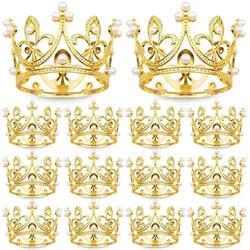 Elegant Gold & Silver Mini Pearl Crown Topper - Cake & Cupcake Decoration - 6PCS (Gold)