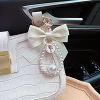 Grand nœud papillon à la mode, chaîne de perles, pendentif de voiture pour femmes, fourre-tout, ornement suspendu 5