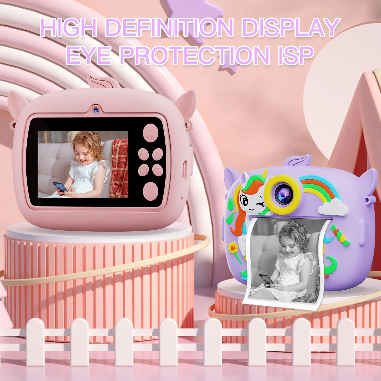 Kids Instant Print Camera1080P HD Dual Cameras Cute Little Dinosaur Shape Digital Camera Thermal Print for Boys Girls Gift