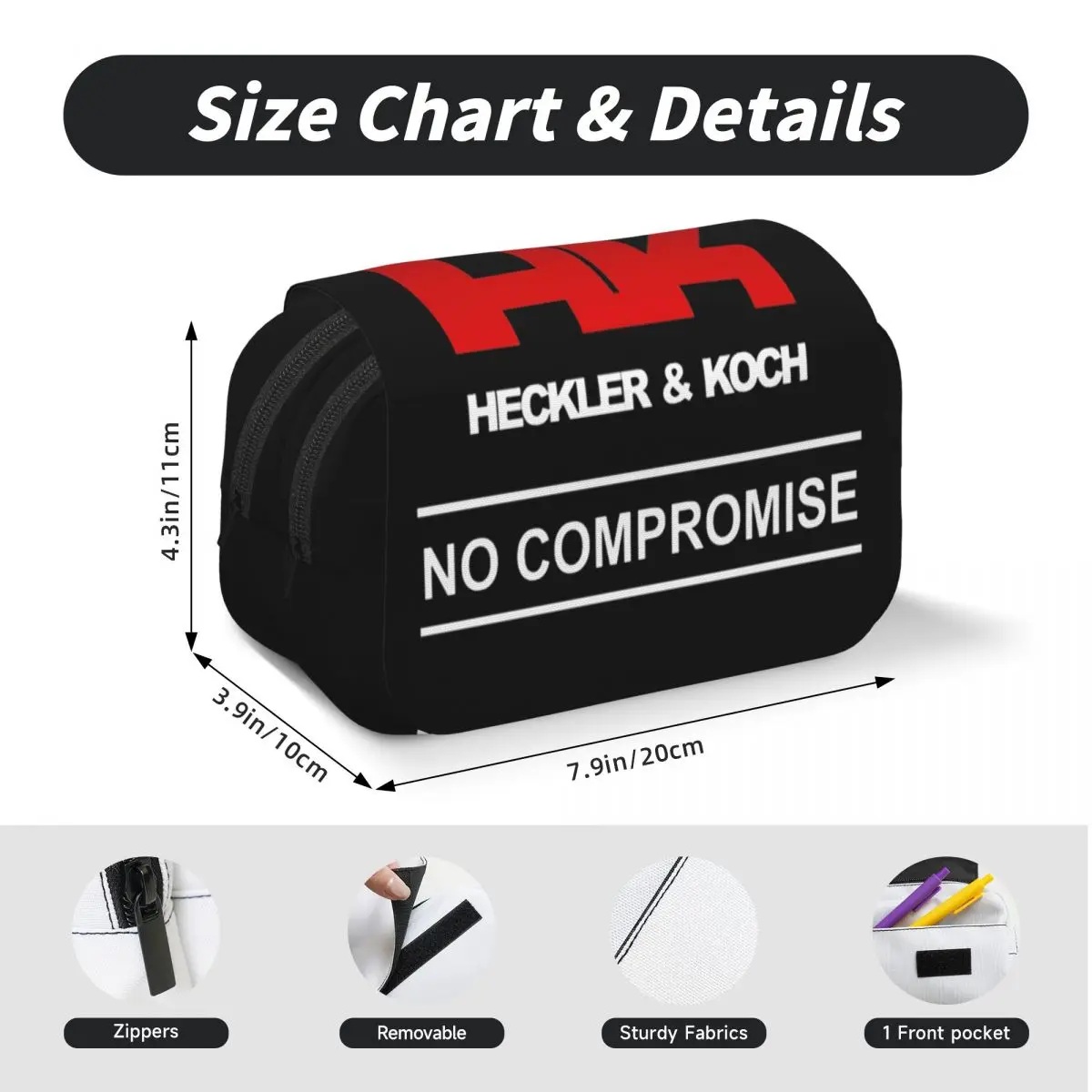 Heckler Koch Hk 총 권총 라이플 군용 연필 케이스 펜 홀더 하드 쉘 가죽 대용량 펜 박스 연필 B