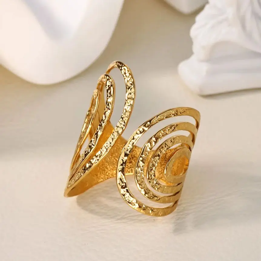 Fashion Spiral Rings for Women Gold Color Stainless Steel Geometric Opening Ring