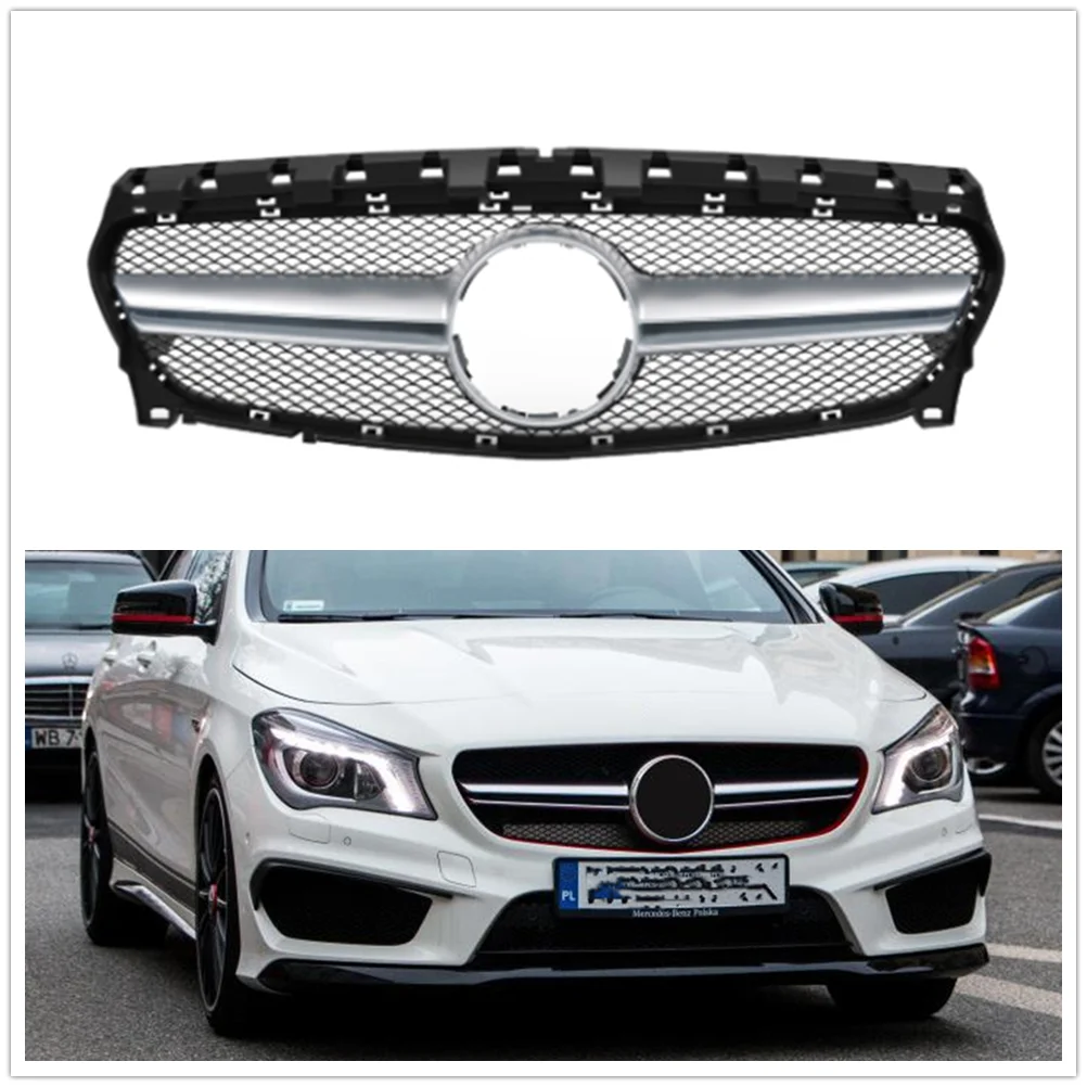 

Front Grill Grille For Mercedes-Benz CLA Class W117 2017-2018 CLA200 CLA250 AMG Style Silver/Black Upper Bumper Hood Mesh Grid