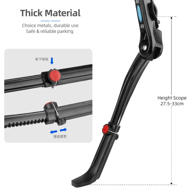 Dual Clamps Kickstand 24-29in Quick Height Adjust Bicycle Parking Rack MTB Road Chain Seat Stay Tubes Firm Install Strong Support bicycle kickstand bicycle stand bicycle support