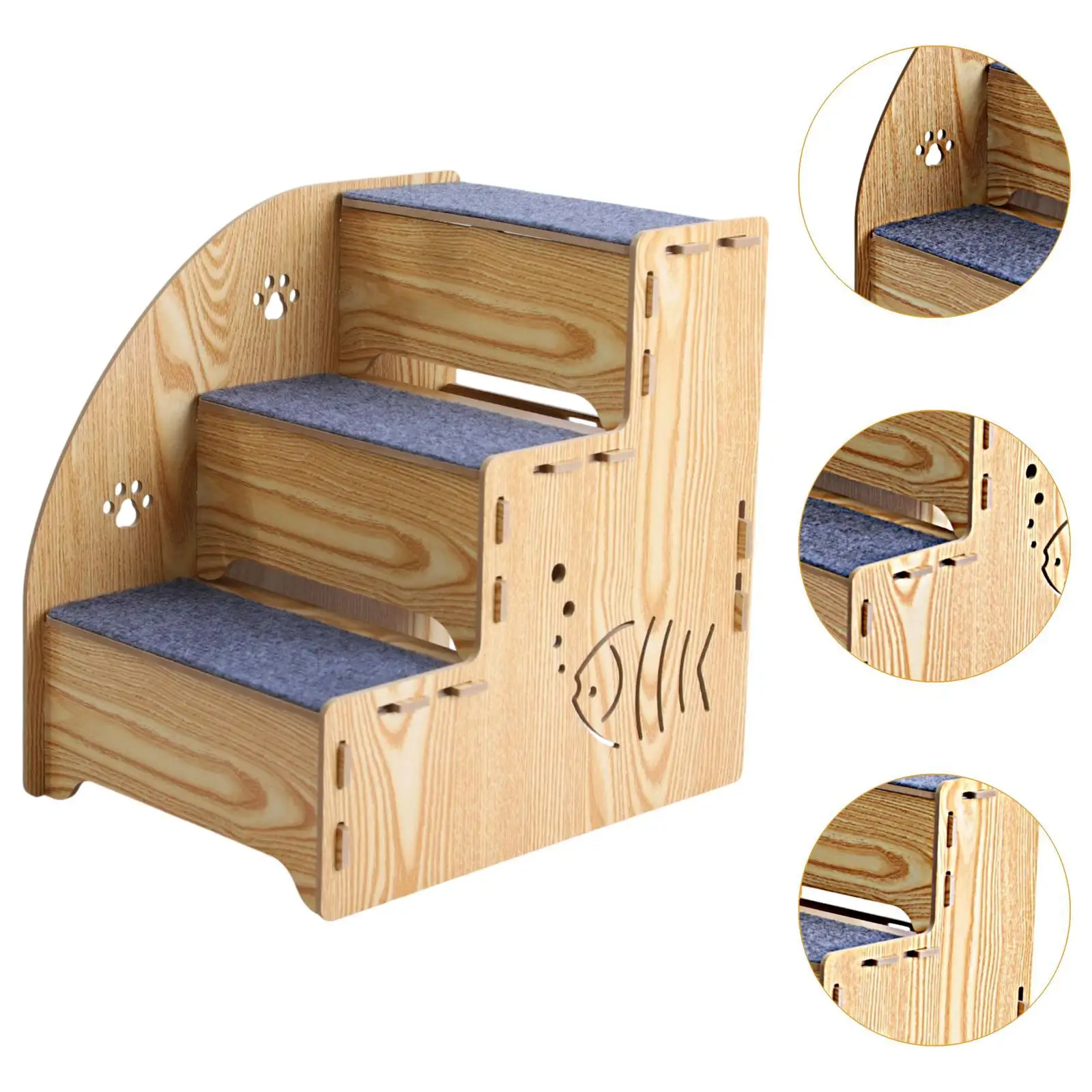 Wood Dog Stair Ladder Dog Climbing Ladder 3 Steps Non Slip Portable Pet Ramp Cat Stairs for Small Dogs Cats Indoor High Bed