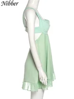 Nibber Vestidos Elegantes Para Mujer Solid Color Cutout Slim Sling Dress Sexy Backless Ruffle Dress Female2023