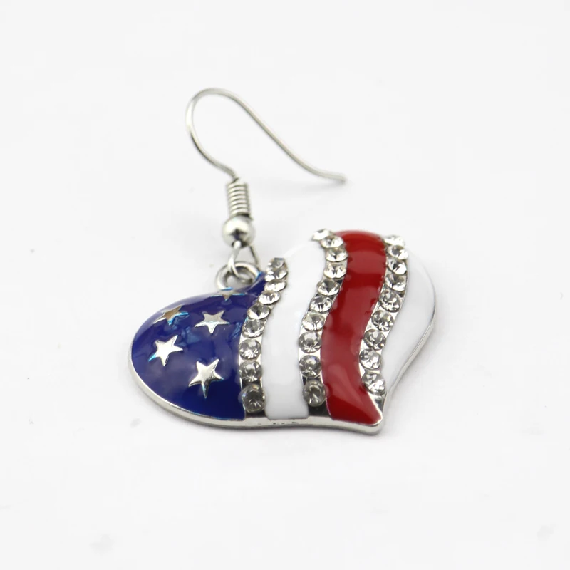 American Flag Dangle Earrings Pentagram Heart Shape Necklace 4th of July Independence Day Pendant Jewelry Gift for Women Men