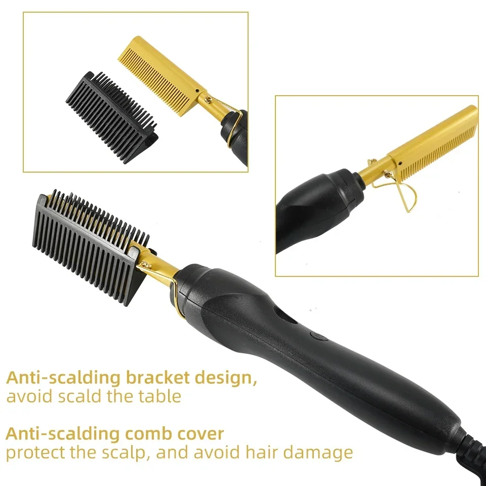 Hair Straightener Flat Irons Wet Dry Use Hot Comb Heating Hair Straight Styler Curling Iron Comb Fast Heating Press Comb 3