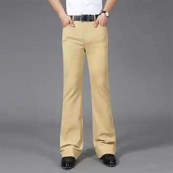 2024 Men's Business Casual Pants Mid Waist Elastic Slim Boot Cut Semi-Flared Four Seasons Bell Bottom Jeans 26-38 1