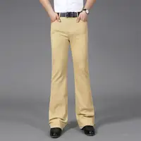 2024 Men's Business Casual Pants Mid Waist Elastic Slim Boot Cut Semi-Flared Four Seasons Bell Bottom Jeans 26-38 1
