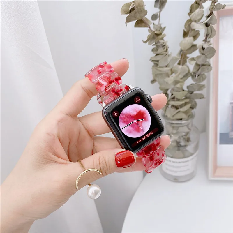 Resin strap for Apple Watch 8 7 6 5 4 SE 45mm 41mm 44mm 40mm for iwatch series 42mm colourful resin metal stainless steel strap