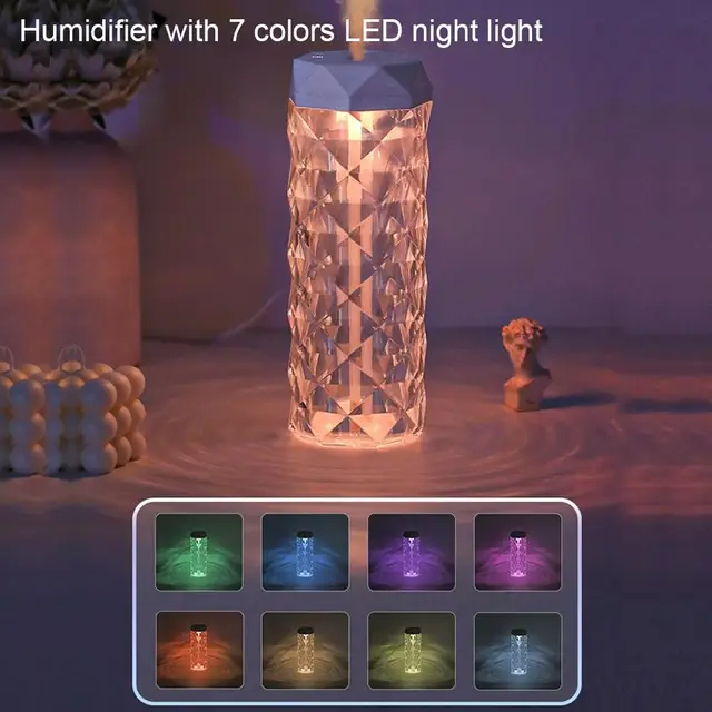 USB Desktop Crystal Humidifier 400/1000ml with 7 Colors LED Night Light, Suitable for Home, Office, Desk, Bedroom 5