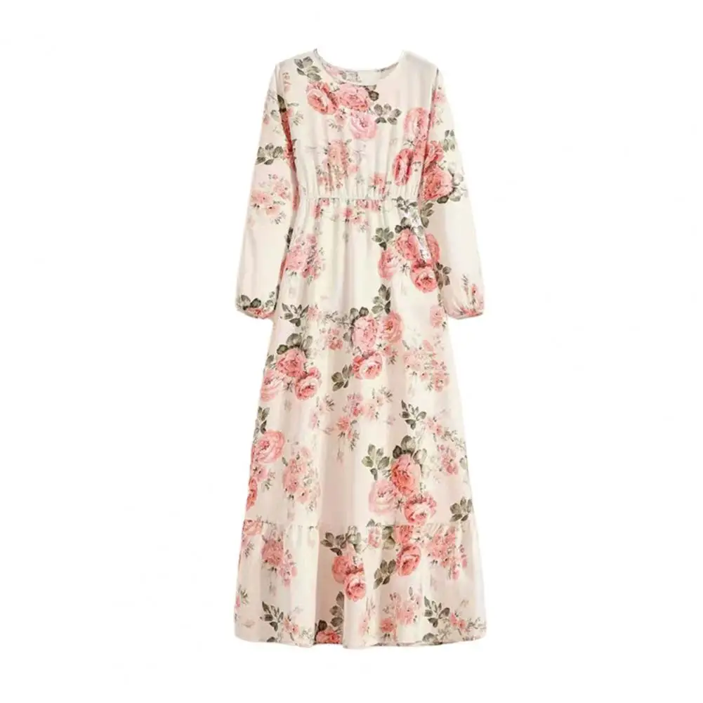 

Floral Print Women Dress O-neck Long Sleeve Loose Streetwear