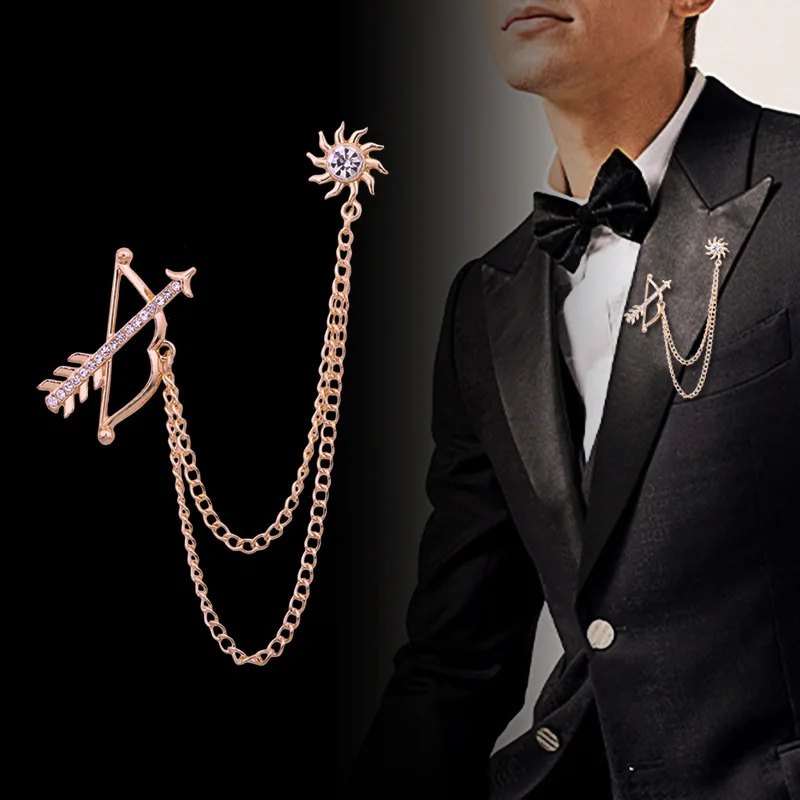 Korean Rhinestone Archery Brooch Men's Suit Shirt Collar Pin