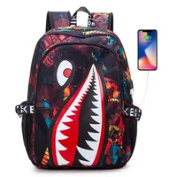 Backpack Elementary Bookbag Travel Rucksack Cartoon Shark Print Primary School Student Satchel Backpack Mochila Infantil 2