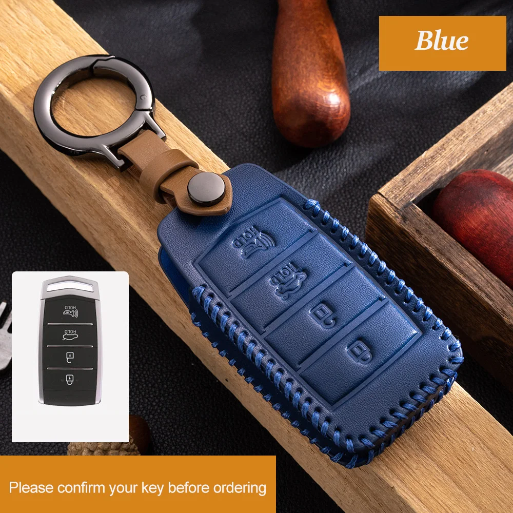 

4 Button Genuine Leather Car Key Case Cover Fob Shell for Hyundai Genesis 2017 2018 2019 2020 G70 G80 G90