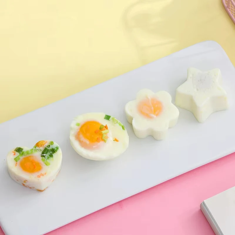 4 Pcs/Set Cute Egg Cooker Tools With Brush Plastic Egg Boiler Poacher For Kid Baking Mold Maker Kitchen Accessories egg cooking mold