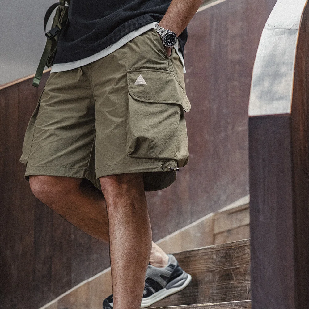 Maden Outdoor Multi-pocket Shorts Drawstring Design Sport Loose Elastic Waist Straight Thin Men's Summer Pants