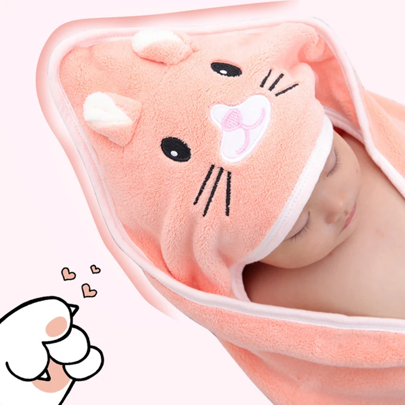Baby Infant Bath Towels Baby Cartoon Coral Fleece Towel Newborn Blanket with Hood Bathrobe Infant Babys Stuff