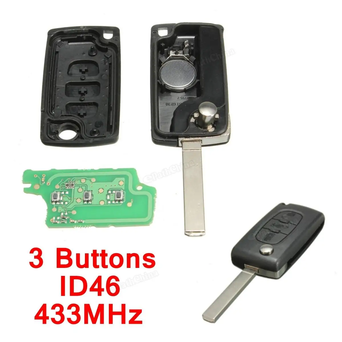 433Mhz 3 Button Remote Control Key Uncut Blade with ID46 Chip for Citroen / Berlingo / Saxo / Xsara 2000-2006