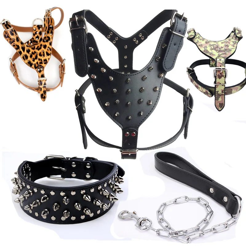 PetOutdoorHarnessDogHarnessRivetsSpikedPULeatherSpikesPet