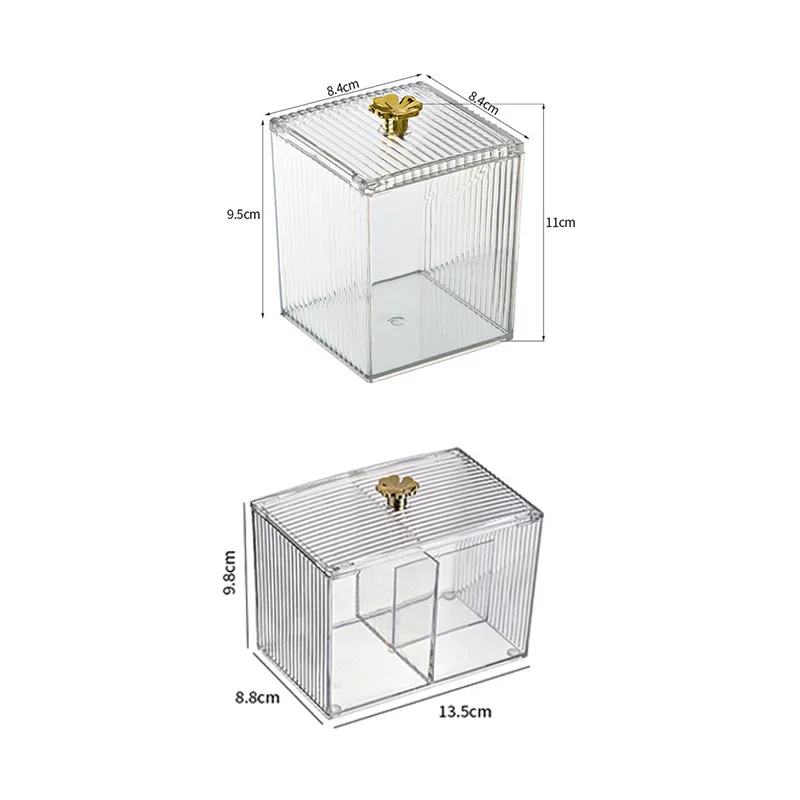 Transparent acrylic cotton swab box with square lid desktop dental floss and makeup film storage box 6