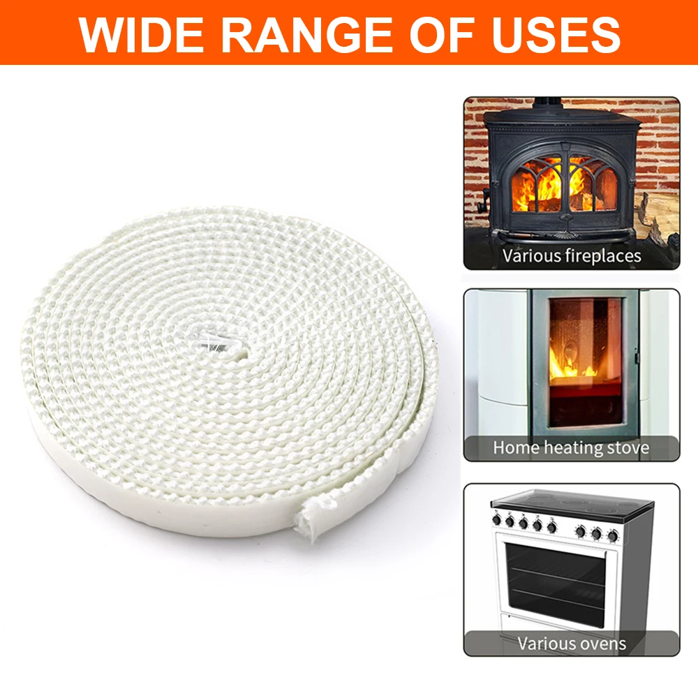 White Flat Stoves Rope Self-Adhesive Fiberglass Fireplace Chimney Door Sealing Cord Replacement Gasket Tape 2m/3m 10mm/15mm