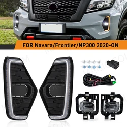 LED Fog Lamp DRL Daytime Running Light For Nissan Navara NP300 Frontier 2020 2021 2022 Driving White Yellow Turn Signal Lamp 12V