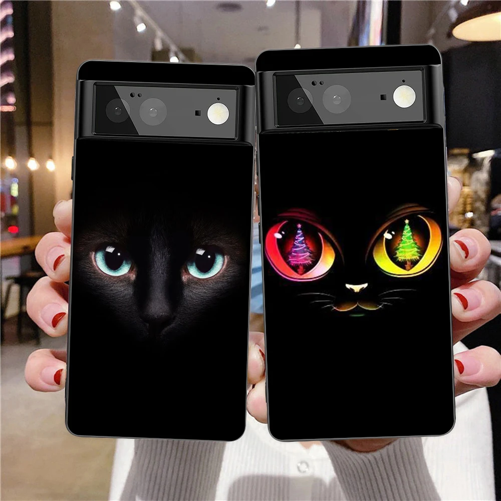 Black Cat Staring Eye Shockproof Silicone Phone Case Cover