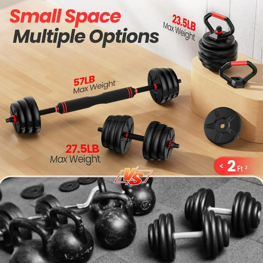 Adjustable dumbbell set,45LB(22.5LB Pair) Free Weights set with upgraded nut, 5 in 1 Weight Set Used as Kettlebells, Barbell, Pu