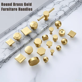 European Minimalist Solid Brass Round Furniture Handles Gold Kitchen Bathroom Wardrobe Shoe Cupboard Drawers Cabinet Door Knob