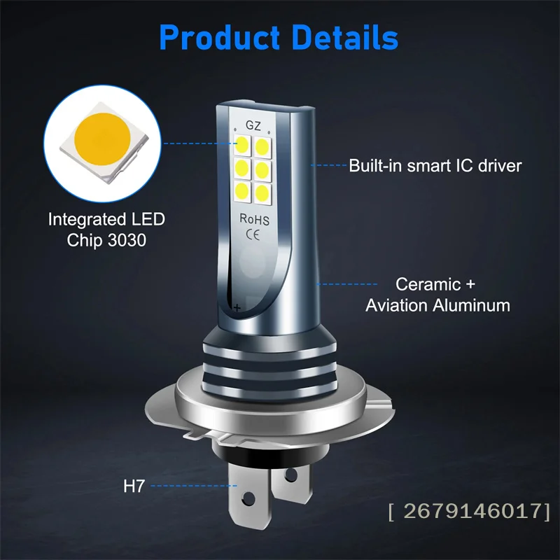 【YY26】2Pcs H7 LED 헤드라이트 전구 키트 자동차 안개등 110W SuperBright 로우 빔 6000K 방수 슈퍼 브라이트 차량 액세서리용