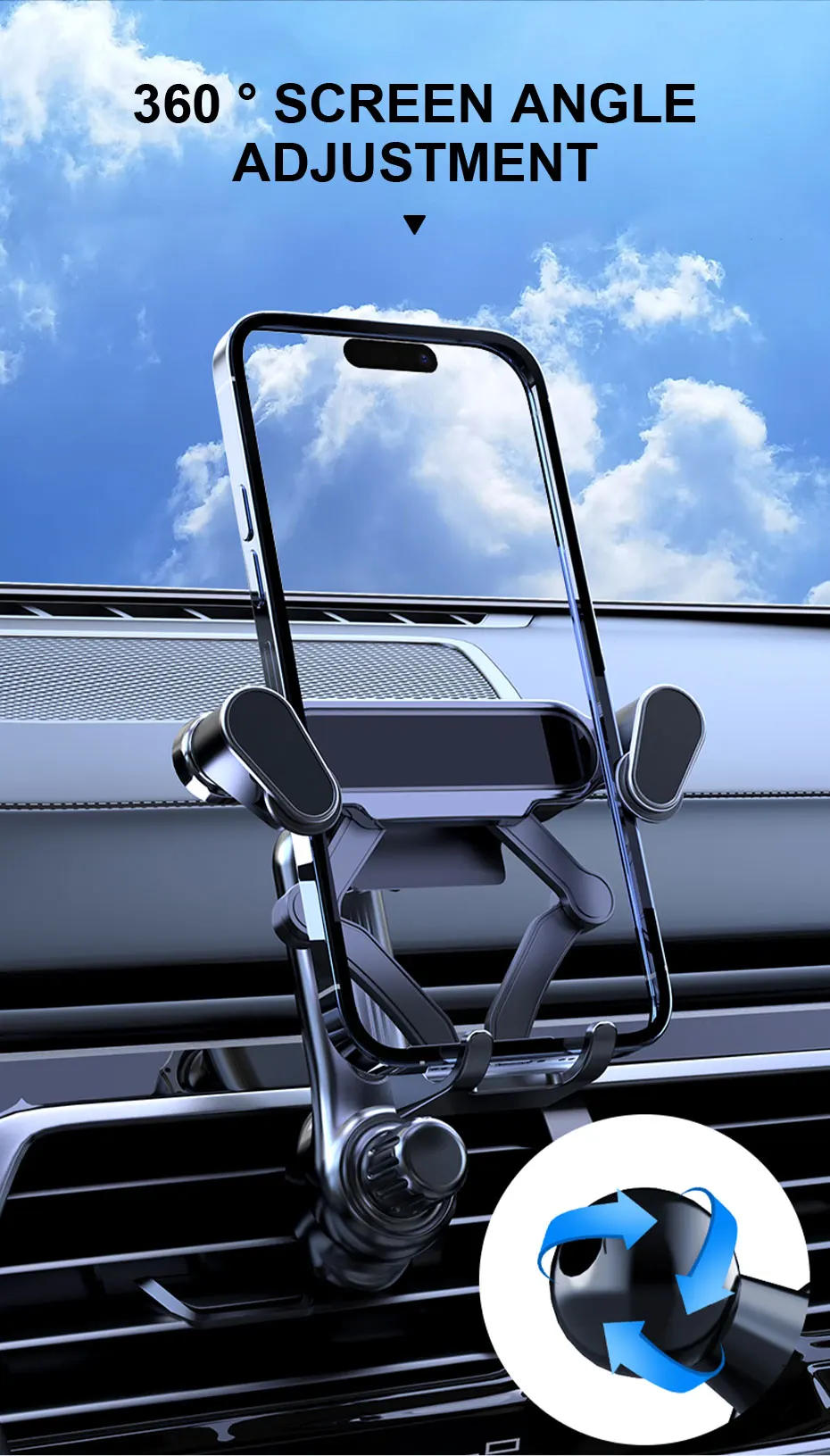SEAMETAL Universeller Auto-Handyhalter, 360 Grad drehbar, für Lüftungsschlitze im Auto, GPS-Ständer im Auto für iPhone, Xiaomi, Huawei – Detail 5