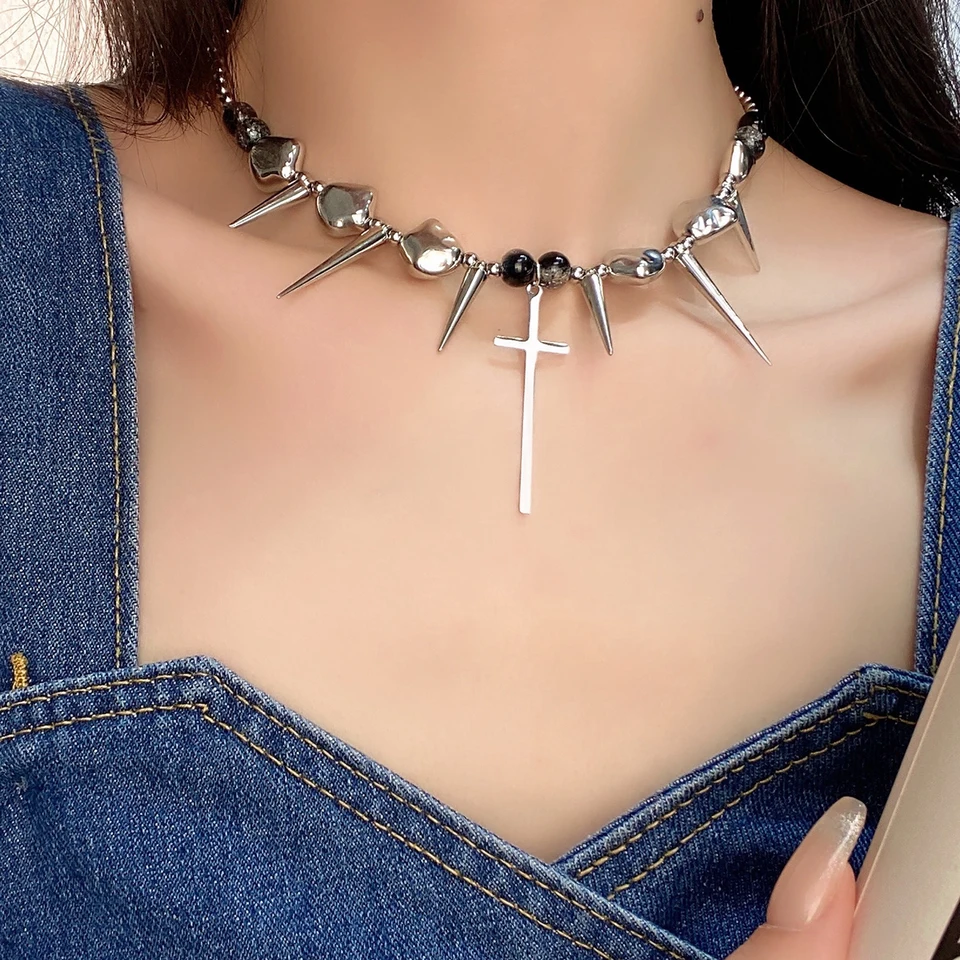 Stainless Steel Rivet Punk Necklace Geometry Spine Thorny